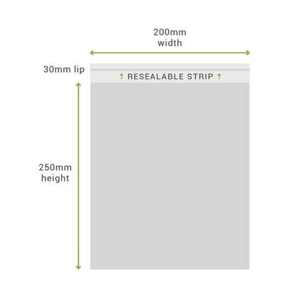 SAMPLE - 200mm x 250mm + 30mm Lip Clear Resealable Bags - PackQueen