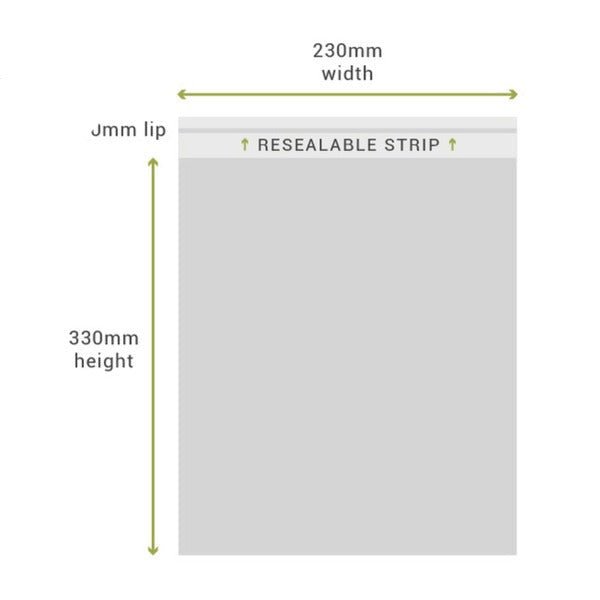 SAMPLE - 230mm x 330mm + 30mm Lip Clear Resealable Bags - PackQueen