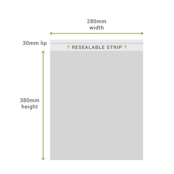 SAMPLE - 280mm x 380mm + 30mm Lip Clear Resealable Bags - PackQueen