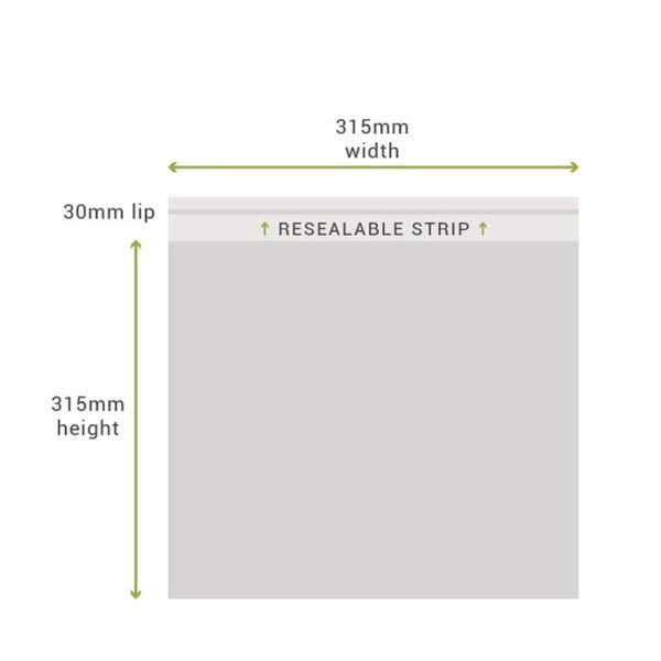 SAMPLE - 315mm x 315mm + 30mm Lip Clear Resealable Bags - PackQueen