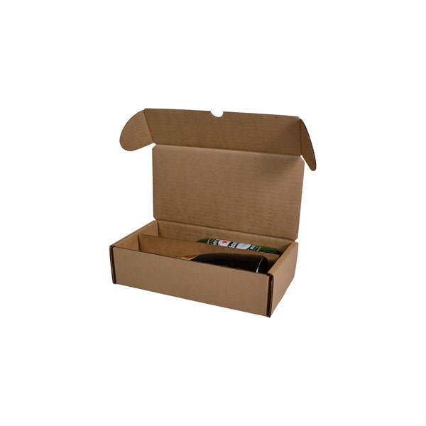 SAMPLE - B Flute - 2 Beer Bottle Shipping Box (Lay Down) with removable insert - Kraft Brown - PackQueen