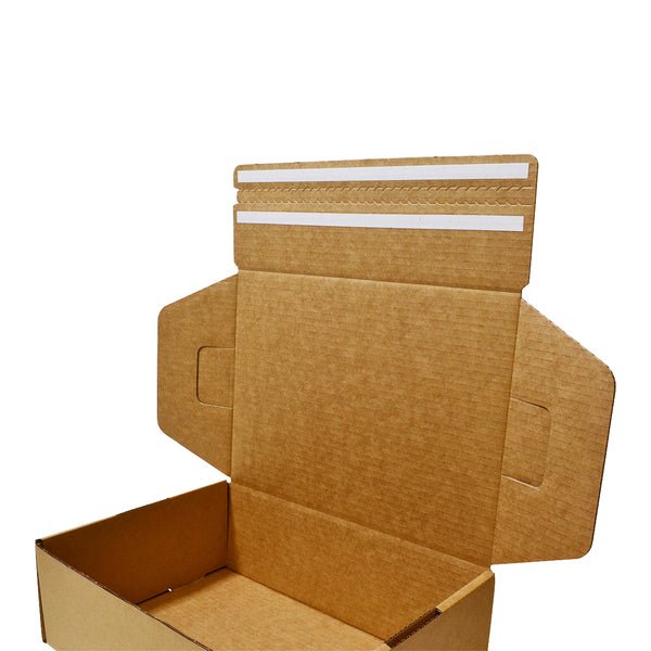 SAMPLE - B Flute - A4 Postage Box with 'Peal N Seal' Double Tape (Easy Customer Return Seal) - Kraft Brown - PackQueen