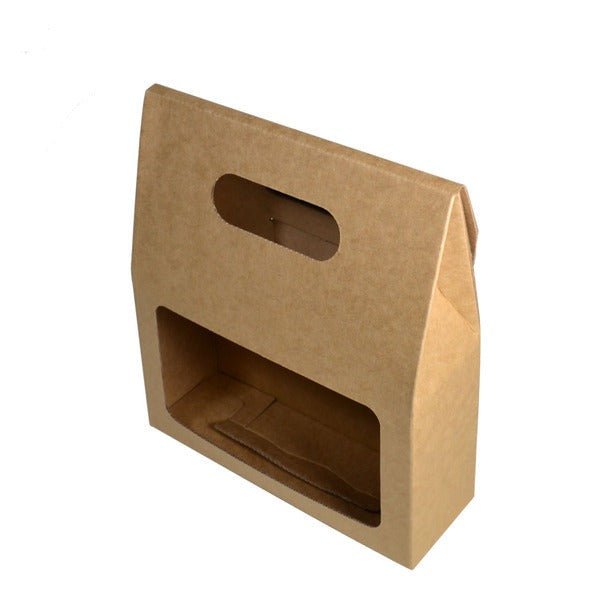 SAMPLE - E Flute - Gable Top Carry Pack with Window 22789 - Kraft Brown - PackQueen