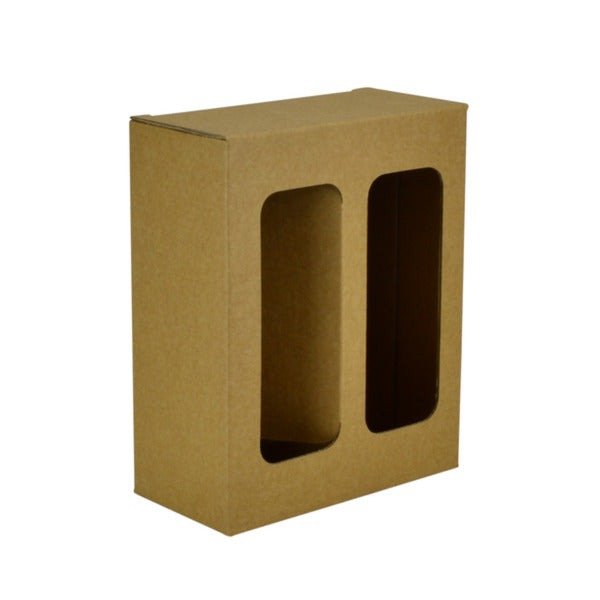 SAMPLE - E Flute - One Piece Two White Wine Glass Gift Box 19285 - Kraft Brown - PackQueen