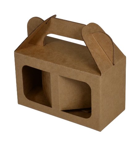 SAMPLE - E Flute - Two Window Gift Box 23809 with Carry Handle - Kraft brown - PackQueen