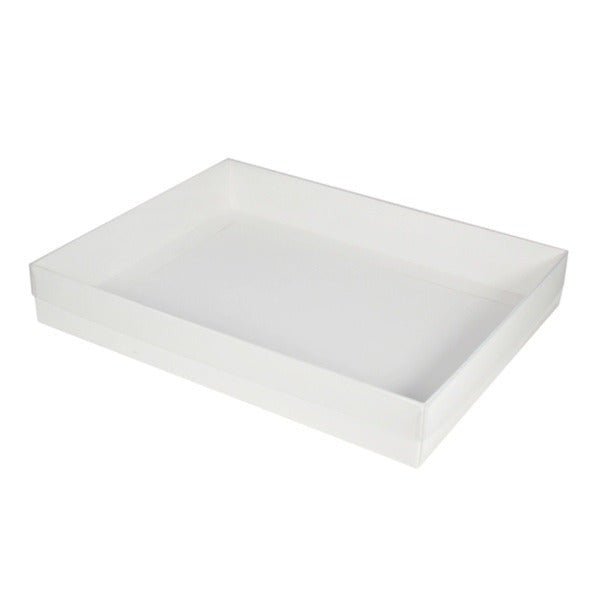 SAMPLE - Slim Line A4 Gift Box with Clear Lid - Smooth White Paperboard (285gsm) (Base & Clear Lid) - PackQueen