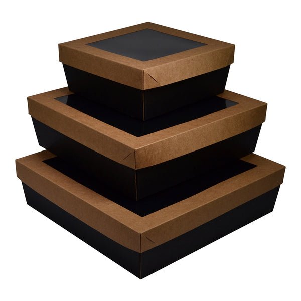 SMALL SQUARE Kraft Catering Tray Window Lid ONLY (suitable for 270-SCTS, 700-21158) [TRAY SOLD SEPARATELY] - PackQueen