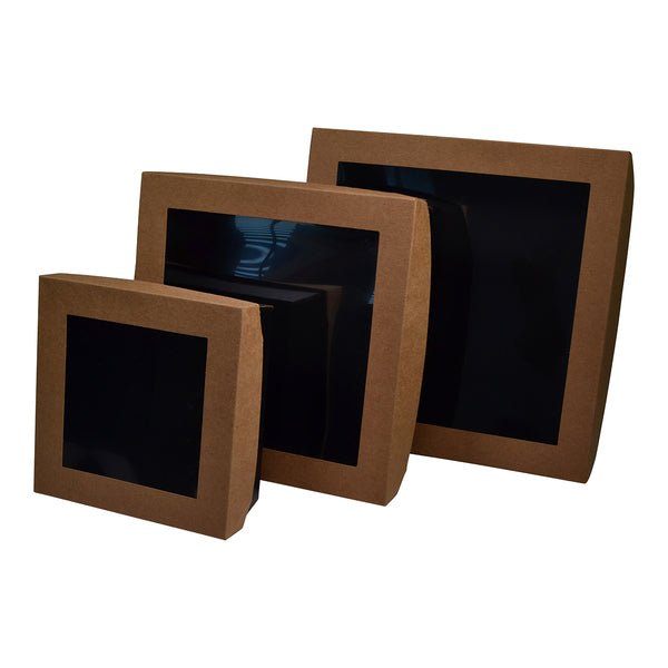 SMALL SQUARE Kraft Catering Tray Window Lid ONLY (suitable for 270-SCTS, 700-21158) [TRAY SOLD SEPARATELY] - PackQueen